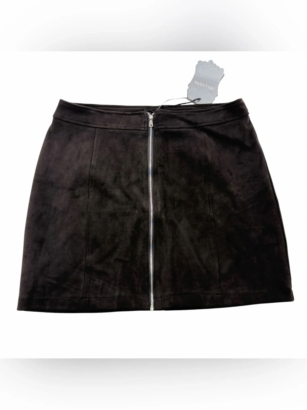 Bellivera Black Faux Suede Skirt XL Front Zip NWT